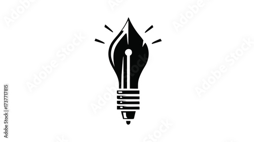 Creative writing and innovation concept: lightbulb with fountain pen nib graphic. Idea generation, inspiration, education, and art symbol.