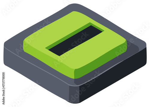 Abstract Green and Gray Isometric Button with Minus Symbol for Digital Interfaces and Applications