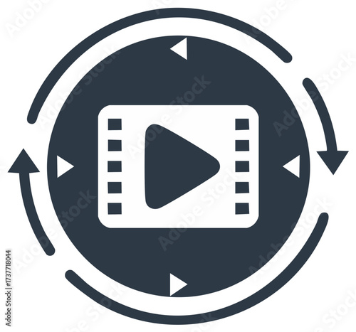 Video Play Button Icon with Circular Arrows and Filmstrip