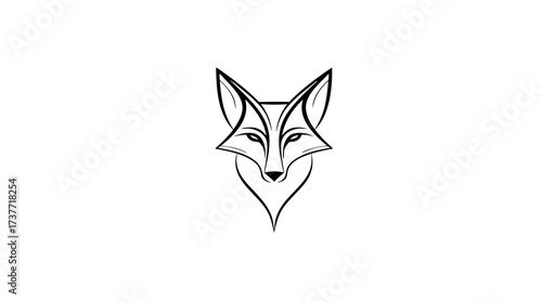 Stylized Fox Head Line Art Illustration. Abstract Geometric Wild Animal Design in Black and White. Modern Minimalist Vector.