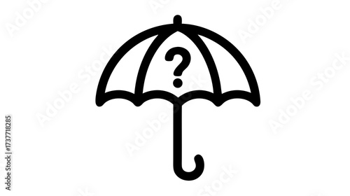 Uncertainty Protection Icon. Umbrella with Question Mark Symbolizing Risk, Insurance Queries, and Security Concerns.