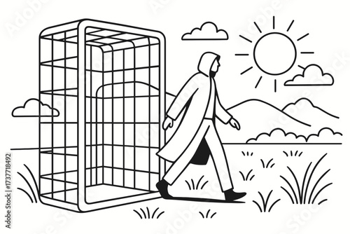 Freedom from Digital Prison – Man Escaping Smartphone Cage Concept