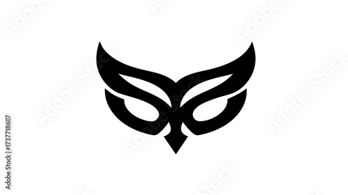 Minimalist abstract black owl face logo icon. Stylized bird mask symbol. Elegant simple design element for branding and identity.