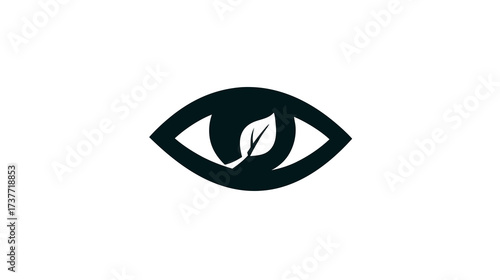 Eco-friendly vision eye icon with a leaf pupil. Environmental awareness, natural perspective, sustainable insight, and organic view symbol.