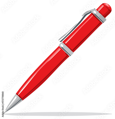 Elegant Red Ballpoint Pen with Silver Accents Stylish Writing Instrument Detailed Vector Illustration