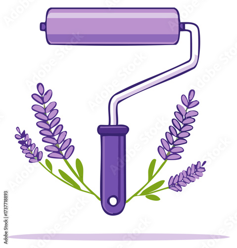 Lavender Paint Roller Cartoon Style Illustration Elegant Decoration Painter Tool