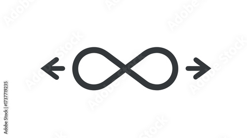 Vector infinity symbol icon with expanding arrows. Representing endlessness, limitless potential, continuity, and boundless possibilities.