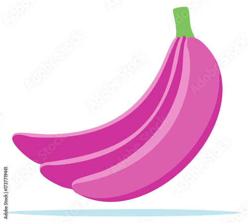 Vibrant Pink Bananas Bunch with Green Stems in an Artistic, Stylized Graphic Design