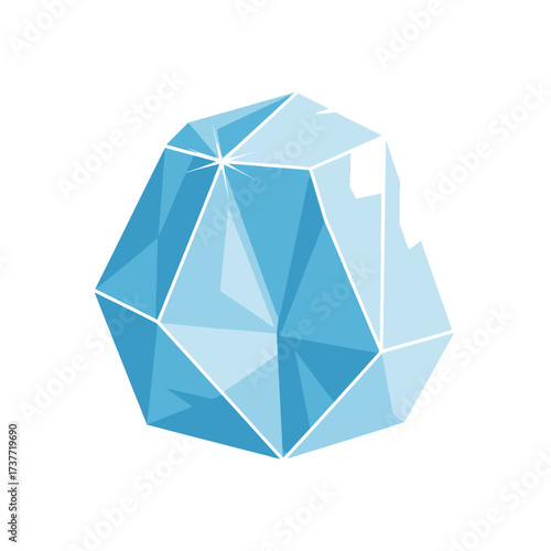 Abstract Blue Gemstone Illustration with Geometric Facets and Light Reflections.