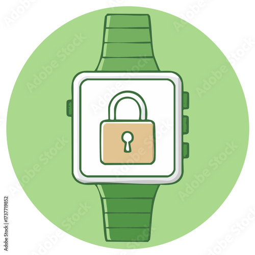 Smartwatch security with padlock on screen displays digital data protection and access control