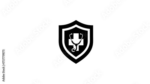 Medical health protection shield icon with cross and stethoscope, symbolizing healthcare safety, insurance, and security.