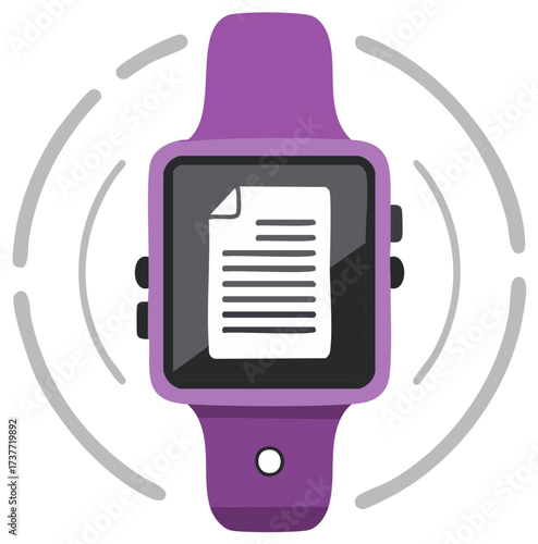 Modern purple smartwatch displaying a new message or document file icon