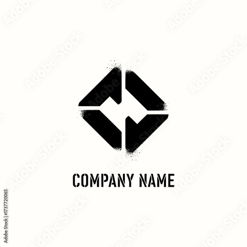 Abstract Diamond Shape Logo with Arrow Design and Company Name.
