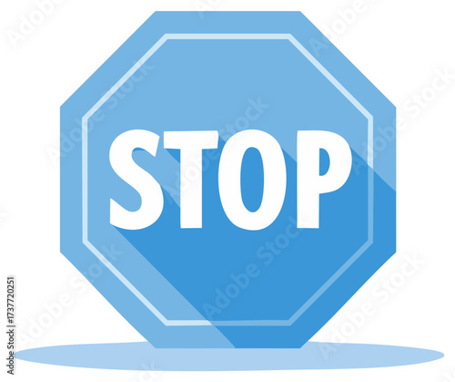 Blue octagon stop sign with drop shadow warning of risk or traffic control
