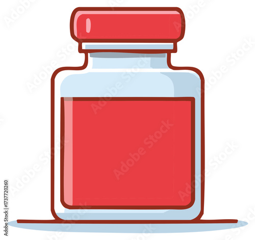 Cartoon illustration of a red liquid bottle isolated on white background