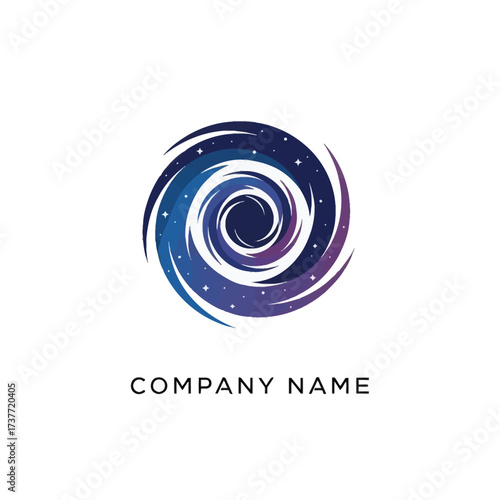 Abstract Galaxy Swirl Logo Design with Stars and Cosmic Colors.