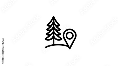 Natural park location pin icon, outdoor forest map marker, nature destination symbol, travel spot outline graphic