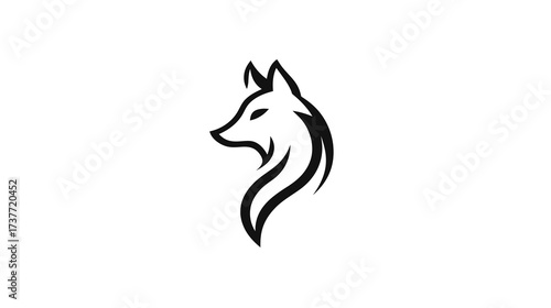 Minimalist black and white fox head logo design. Stylized wildlife animal silhouette icon, modern elegant vector graphic for branding.