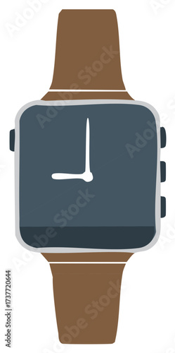 Minimalist Smartwatch Illustration with Brown Strap and Dark Blue Screen Modern Wearable Technology