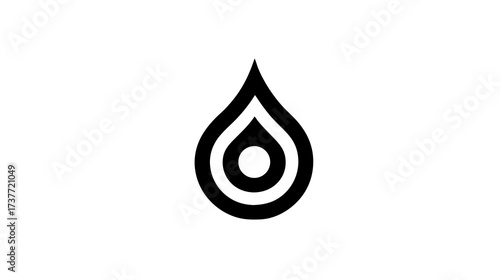 Modern minimalist black water drop icon with concentric circles on white background. Abstract graphic design element.