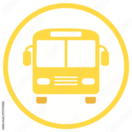 Yellow bus icon inside of a yellow circle isolated on white background