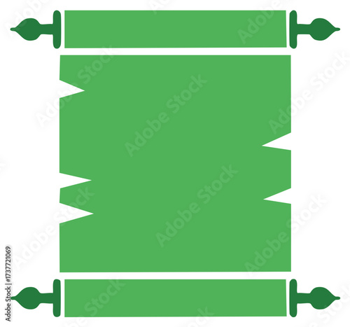 Green Papyrus Scroll with Torn Edges Illustration, Ancient Manuscript Design, Flat Vector Icon, Decorative Element