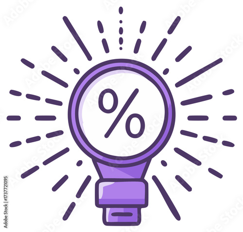 Discount and Sale Concept Icon. Lightbulb with Percentage Symbol Illustration