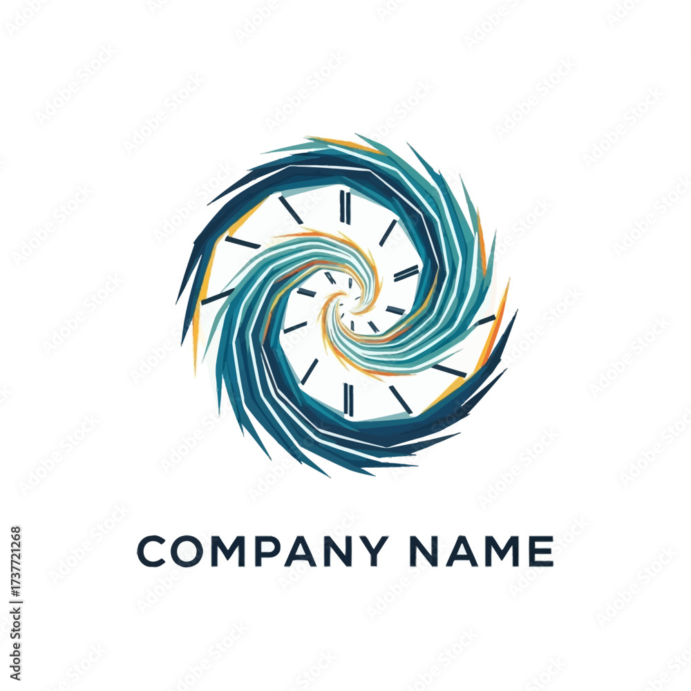 Naklejka premium Abstract Time Spiral Logo Design with Blue and Gold Accents.