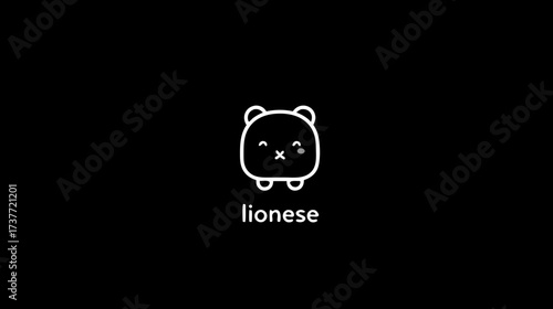 Minimalist cute bear cub face outline icon, sweet kawaii style animal character vector illustration on black background.