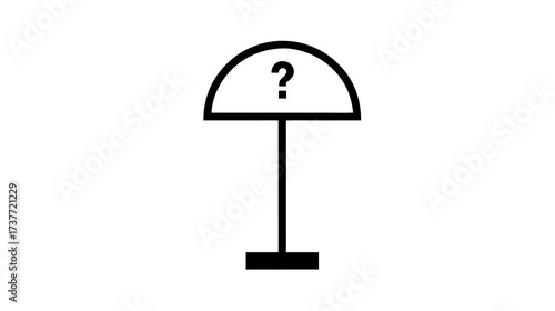 Minimalist line art icon of a lamp with a question mark, symbolizing ideas, problems, questions, solutions, and thinking concepts.