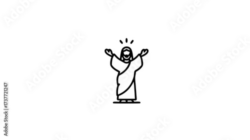 Minimalist line art icon of a spiritual figure with outstretched arms and a radiating halo, symbolizing blessing, hope, and divine peace.