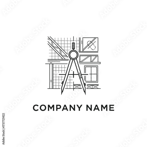 Architectural Design Compass with Building Plans and Technical Drawings.