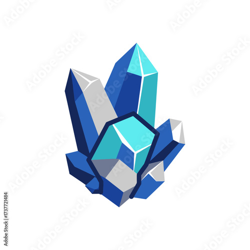 Blue Crystal Cluster Illustration - Gemstone Mineral Formation.