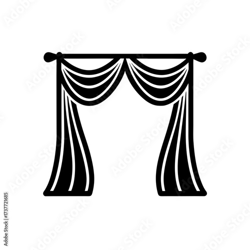 simple icon of tied back drapes with waves  