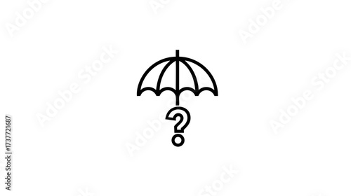 Uncertainty Protection Icon: Umbrella with Question Mark Symbolizing Risk, Security, Insurance, and Support Queries.