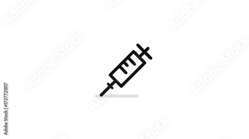 Minimalist syringe line icon for medical injection, vaccination, healthcare, and pharmacy concepts on a clean background.