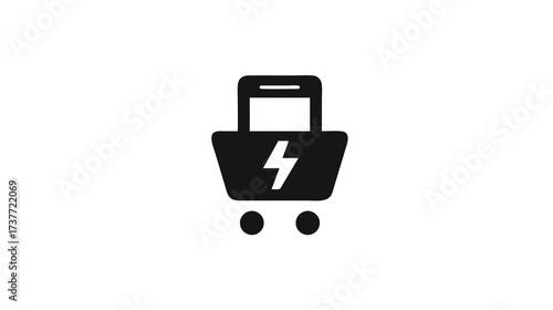 Express shopping cart with lightning bolt icon, quick online purchase, fast e-commerce checkout, rapid delivery service