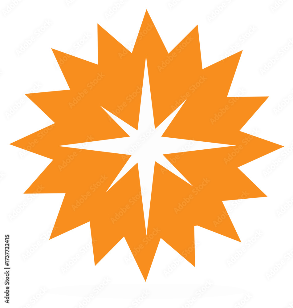 Obraz premium Orange starburst logo design graphic element with pointed shapes and star shape.