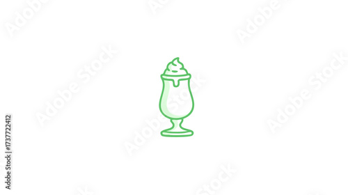 Green outline vector icon of a milkshake with whipped cream, a sweet frozen beverage graphic illustration.