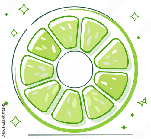 Bright Green Lime Fruit Cross Section with Sparkling Stars and a Modern Fresh Design