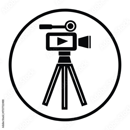 Modern video camera icon on tripod for photography and videography