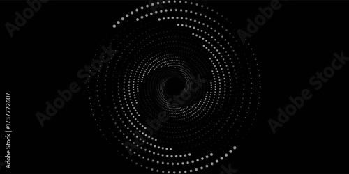 et of black thick halftone dotted speed lines. Speed lines in circle form. Geometric art. Design element for frame, logo, tattoo, web pages, prints, posters, template, abstract vector background.