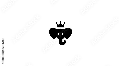 Stylized black elephant head with a small crown, majestic animal icon, simple flat design illustration on white background