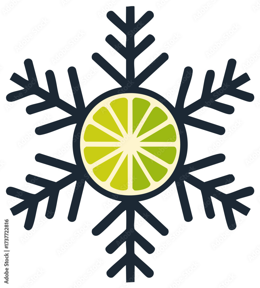 Fototapeta premium Lime Snowflake Icon for Winter Season Theme or Festive Refreshment Concept