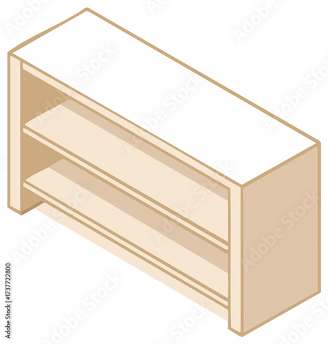 Minimalist two-shelf bookcase isometric vector illustration, storage furniture for books, display shelves