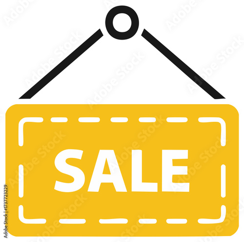 Yellow sale sign hanging with string for retail discount and marketing deals graphic