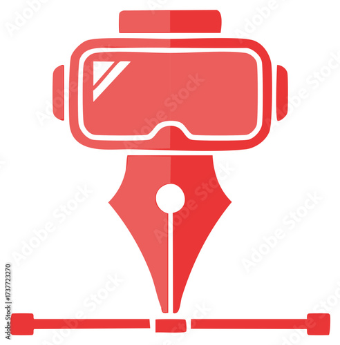 VR Headset and Pen Nib Creative Graphic Concept with Digital Artistic Design