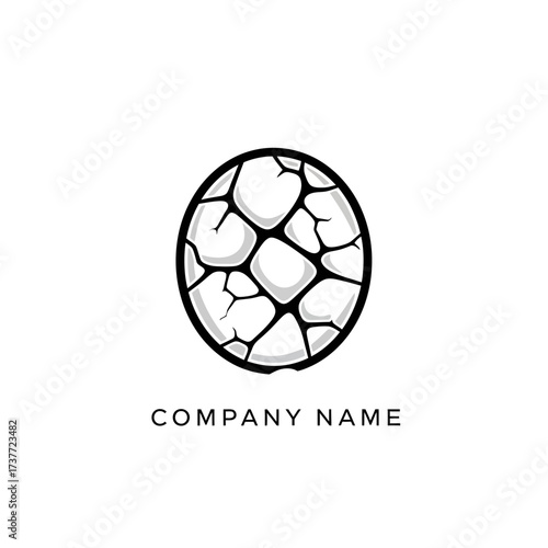 Cracked Oval Stone Logo Design with Bold Outline and Company Name.