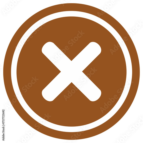 Simple flat vector icon of a close button with a white X cross in a brown circle