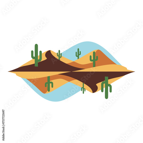 Desert Landscape with Cacti and Sand Dunes Illustration.